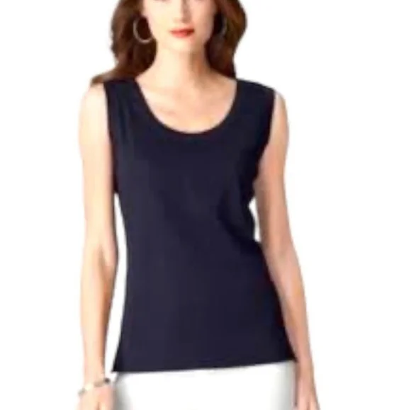 Exclusively Misook Dark Navy Double Scoopneck Tank Size Medium - Picture 1 of 7